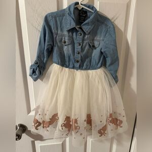 Pink & Violet Girls Denim Unicorn Dress Size 4